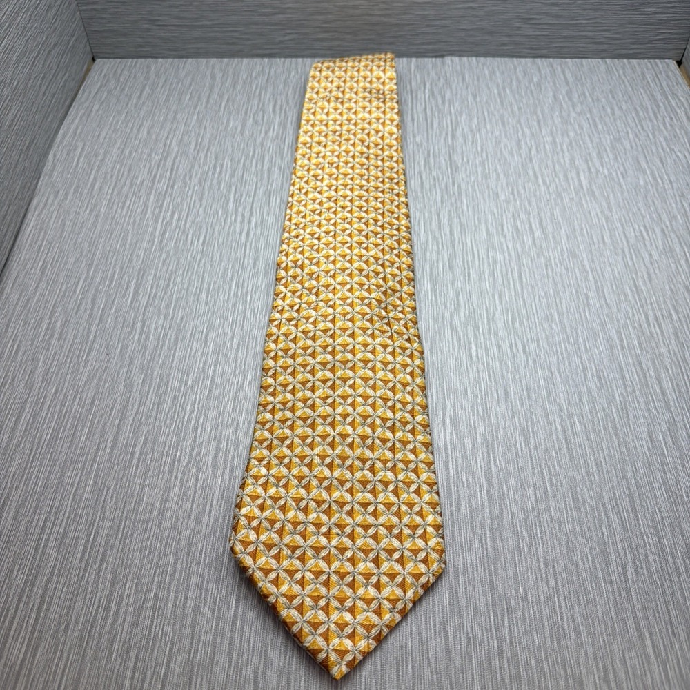 Ermenegildo Zegna Geometric Silk Tie Gold Brown Luxury Designer Italy